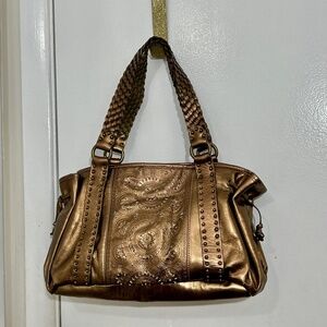 Fossil Bronze Metallic Laser Cut Leather Slouchy Coachella Boho Bag